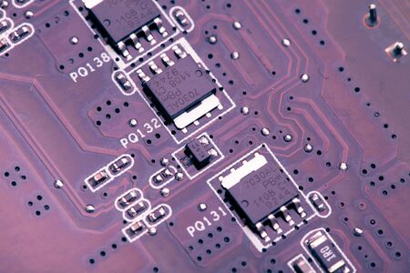 purple printed circuit board, macro viewの写真素材