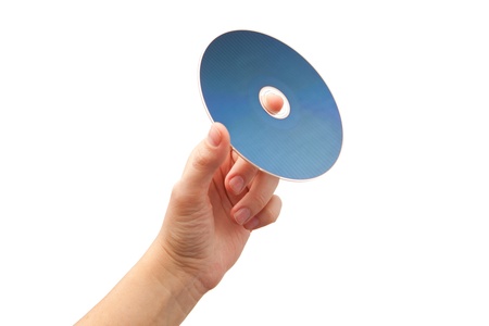 hand holding blu-ray disk, isolated on whiteの写真素材