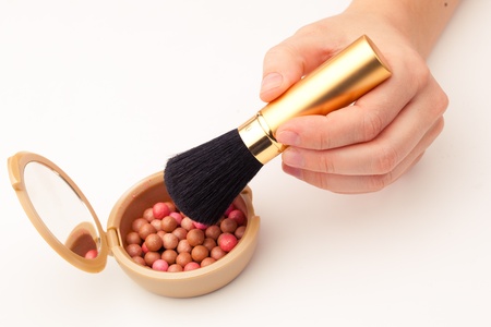 makeup brush and rouge, white backgroundの写真素材