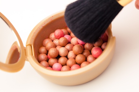 makeup brush and rouge, white backgroundの写真素材