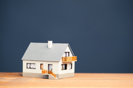 classic house model on blue with copy-spaceの写真素材