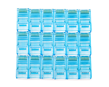 rj45 blue lan plugs, isolated on white