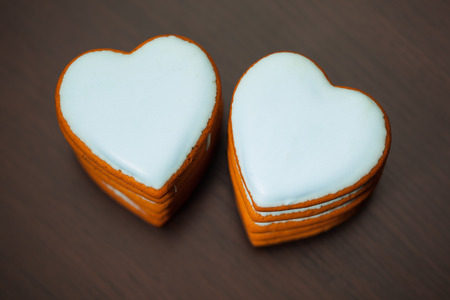 cookies hearts on brown backgroundの写真素材