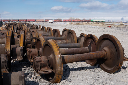 train wheels for metal recyclingの写真素材