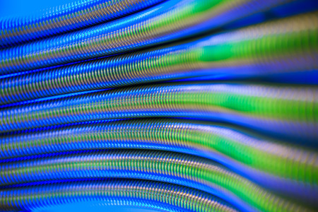 corrugation metal pipes abstract blue backgroundの写真素材