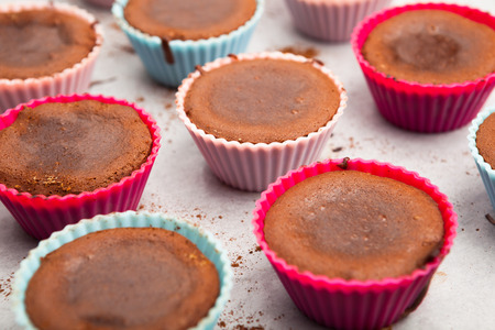 molten chocolate cakes baked in silicone moldsの写真素材