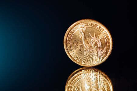 golden dollar coin with copy-spaceの写真素材