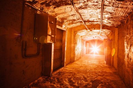 light at the end of industrial corridorの写真素材