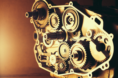 disassembled engine of motorcycle with gears