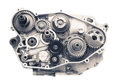 engine cross section with gear wheels, isolated on whiteの写真素材