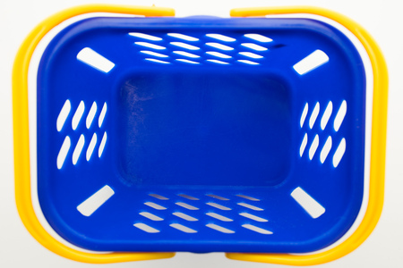 empty blue shopping basket, top viewの写真素材