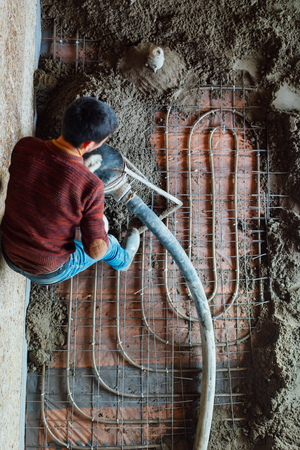 concrete pumping for underfloor heating, top viewの写真素材