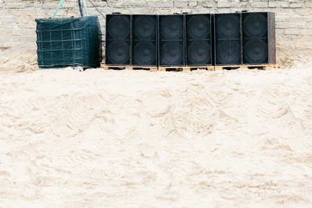 sound speakers at the beach open air installationの写真素材