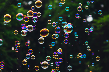soap bubbles on geen nature backgroundの写真素材