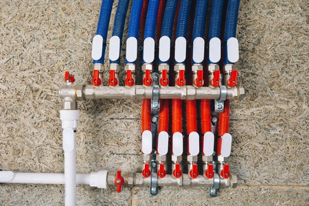 manifold collector with pipes in boiler room