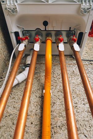 modern gas boiler bottom piping, independent heating systemの写真素材