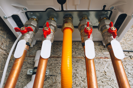 modern gas boiler bottom piping, independent heating systemの写真素材