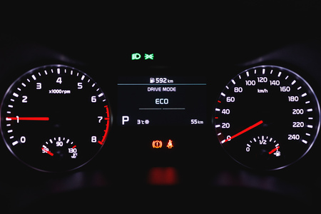 speedometer dashboard with illuminationの写真素材