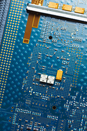 printed circuit board, blue backgroundの写真素材