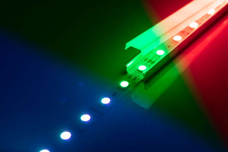 multicolor rgb led light strip in aluminum channel diffuserの写真素材