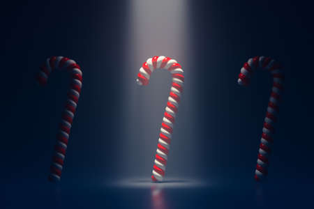 abstract candy canes on stage, floodlight illumination, 3d renderの写真素材