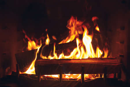 artistic fire, fireplace with burning log
