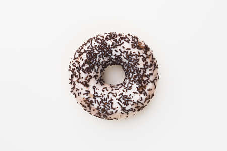 chocolate donut against white backgroundの写真素材