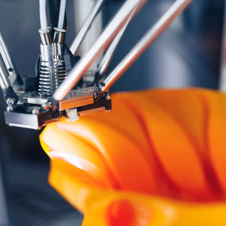 3d printer head in action, close-up view