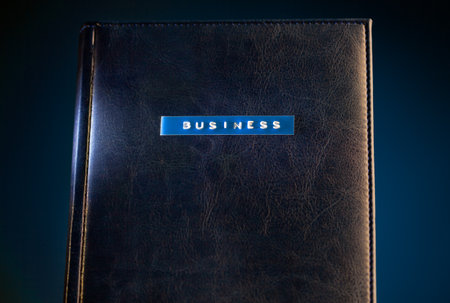 business title on leather organiser bookの写真素材