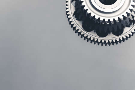 gear wheel steel on gray background with copy-space