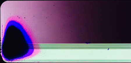 broken OLED display of a smartphone, abstract glitch background with copy-space