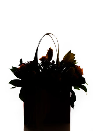 flowers basket silhouette, isolated on whiteの写真素材