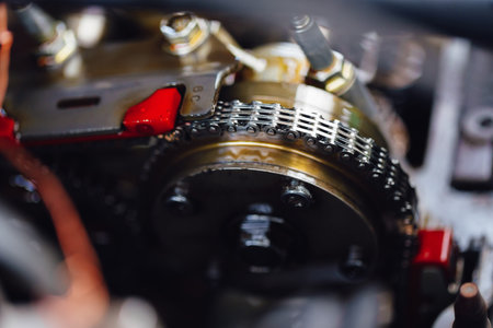 timing chain in car engine, close-up viewの写真素材