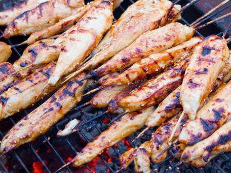 Grilled chicken on skewerの写真素材