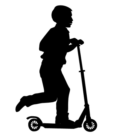 The boy rolls a scooter. Leisure and entertainment.のイラスト素材