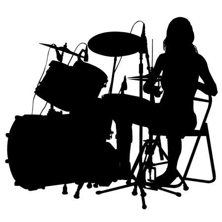 Drummer beating the drums on stage. Drum set. silhouette, vector.  のイラスト素材