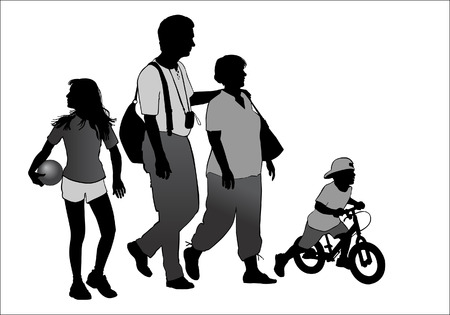 Family on a walk with the children in the urban parkのイラスト素材