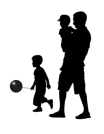 Father carries the child in her arms. Father walks with children.のイラスト素材