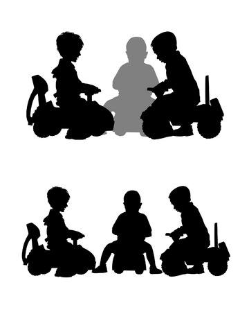 Children ride on toy cars in the parkのイラスト素材