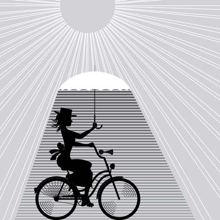 Cyclist with an umbrella on a hot dayのイラスト素材