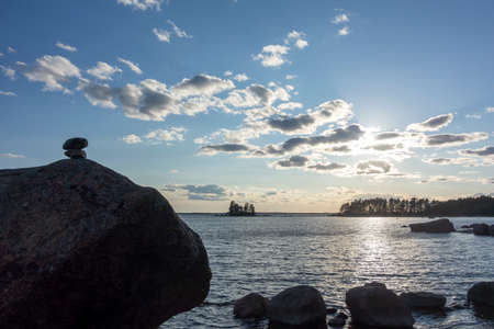 seascape summer landscape with light clouds in the eveningの写真素材