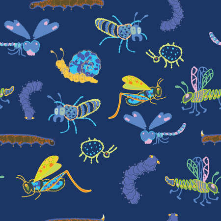 Vector seamless pattern with garden insects and snailsのイラスト素材