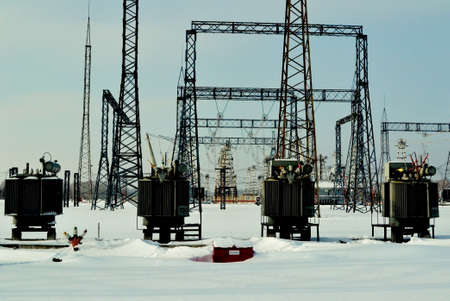 Elektropodstanciya supplies electricity remote regions siberia in winter and summerの写真素材