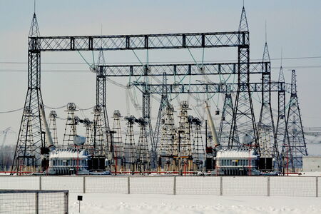 Elektropodstanciya supplies electricity remote regions siberia in winter and summerの写真素材