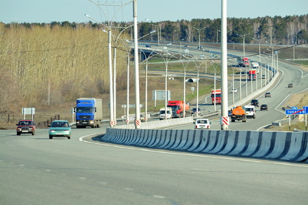 Superhighways and railways cross steppe in different directions のeditorial素材