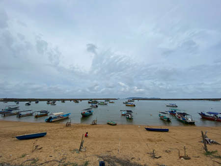 Fishing boat, scenery view at the Kekabu beach. Marang.の写真素材