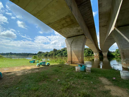 Scenery view of under the Telemong bridge cross Telemong river.の写真素材