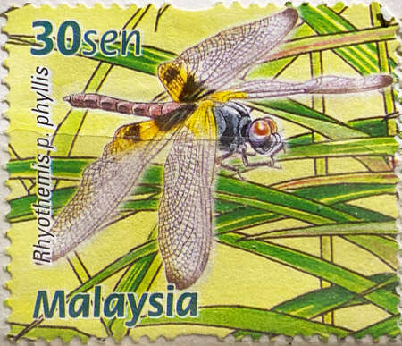 Dragonfly stamp collection. Malaysia stamp.のeditorial素材