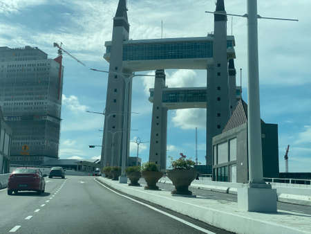 Scenery view on the road from Kuala Nerus to Kuala Terengganu via beach road.のeditorial素材