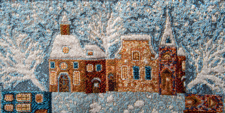 gobelin tapestry fragment close-up with winter  theme background